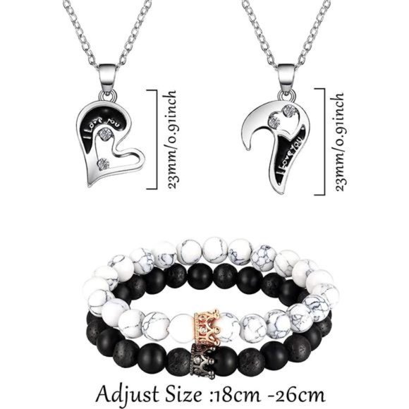 8 Pieces Couples Necklace Bracelet Matching Bracelets Set for Women Men - Picture 3 of 7